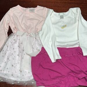 Bundle : Baby Tutu Dress Size 12-18, LS onsie and Tra shorts 12-18 mo